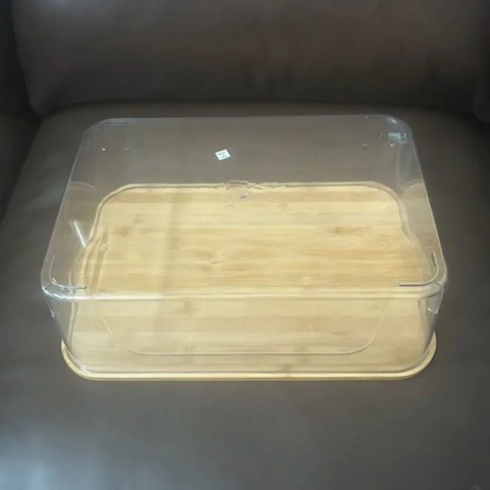 NWT Clear Acrylic Closet Storage Organization Box Container With Bamboo Lid .